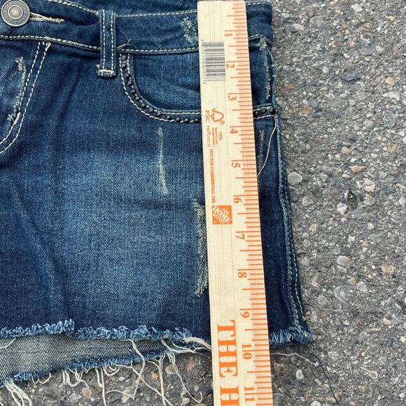 y2k grunge streetwear rodeo western cowgirl Rue21 denim shorts sz 5/6 Frey edge - Picture 2 of 12